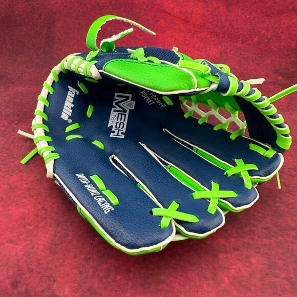 FRANKLIN MESHTEK GREEN & BLUE YOUTH BASEBALL/ T-BALL GLOVE # 22449, 9.5 iNCH, LH - Picture 2 of 10